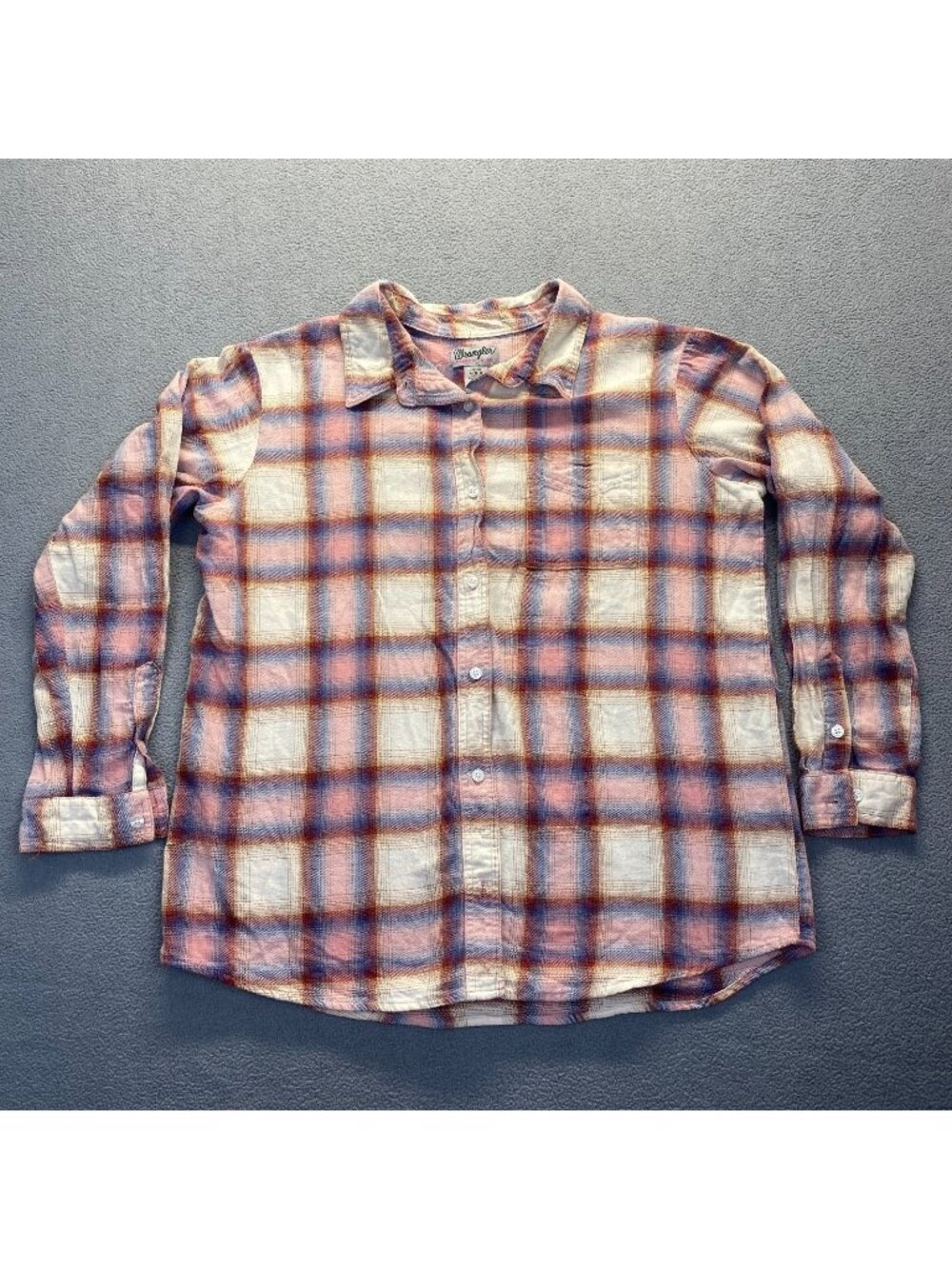 Wrangler Women Plaid Wrancher Shirt Medium Pink Red Long Sleeve Size L,Pocket
